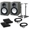Yamaha HS8 Powered Studio Monitor White, Pair, Bundle with Stands, Isolation Pads, XLR Cables Slate Gray