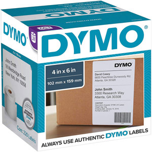 Dymo 4x6" Shipping Label for LabelWriter 4XL Printer, 220 Count/Roll, White