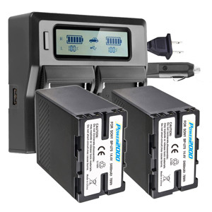 Power2000 2x Sony BP-U70 5400mAh 78Wh Li-Ion Battery with Dual Bay LCD ...