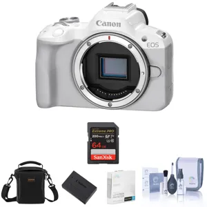 Canon EOS R50 Mirrorless Camera, White, Bundle with Essentials Kit