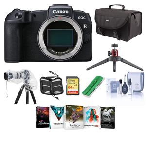 Canon EOS RP 27.1MP 4K UHD Mirrorless Digital Camera Body + Software Kit + Rain Cover + 64GB Memory Card + Shoulder Bag + Wallet + Optics Care and Cleaning Kit + Card Reader