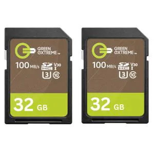 Green Extreme 32GB SDHC Memory Card, Class 10 U3, (2 Pack) SD-32