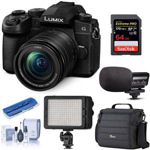 Panasonic LUMIX G95 20.3MP 4K Ultra HD Mirrorless Digital Camera with 12-60mm F3.5-5.6 Micro Four Thirds Lens (Black) + 64GB Memory Card + CLAR 160 LED Light + H&A VideoMini Microphone + Slinger Shoulder Bag + ProOPTIC Optics Care and Cleaning Kit + Green 4 in 1 Memory Multi Card Reader