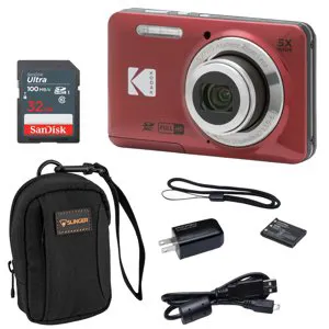 Kodak PIXPRO FZ55 Friendly Zoom Digital Camera, Red, With SD Card