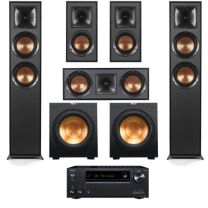 Klipsch Reference R-625FA Dolby Atmos Floorstanding Speaker (Pair) + Klipsch Reference R-52C Two-Way Center Channel Speaker + 2 x Klipsch Reference R-41M Bookshelf Home Speakers Pair + 2 x Klipsch Reference R-12SW 12