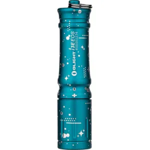 olight 3e eos keyring flashlight i3E Compact Keychain EDC Light (Blue Porcelain) The Olight I3E EOS 19th Anniversary Edition features a fresh light blue color with silver stars and a striking silver planet with the number 19 in the center Olight i3E EOS Keychain Flashlight