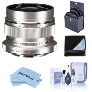 Olympus M.Zuiko Digital ED 12mm f/2 Lens for MFT, Silver, with