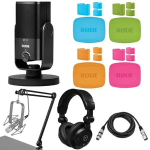 Long Hand Rode Mini Media Rode NT-USB Mini Cardioid Studio USB Mic, w/Broadcast Arm,Headphones ...