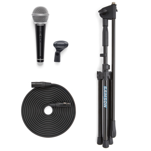 Samson VP10X Microphone Value Pack with Handheld Microphone, Stand, 18' XLR Cable & Mic Clip