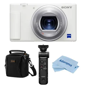 Sony ZV-1 Compact 4K HD Camera, White, with Shooting Grip/Tripod