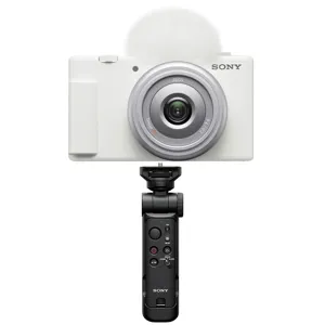 Sony ZV-1F Vlogging Camera, White with GP-VPT3 Shooting Grip