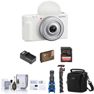 Sony ZV-1F Vlogging Camera, White with Vlogger Accessories Kit