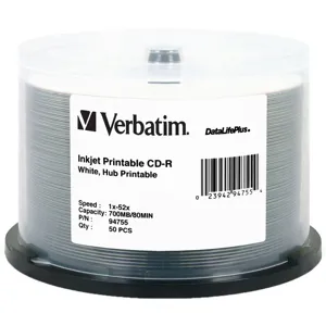 Verbatim 94755 CD-R 80 min,700MB Printable, 50 Pack 94755