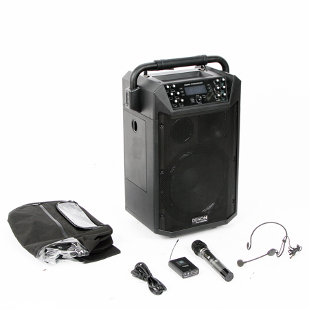 denon audio commander professional mobile pa system with two wireless microphones