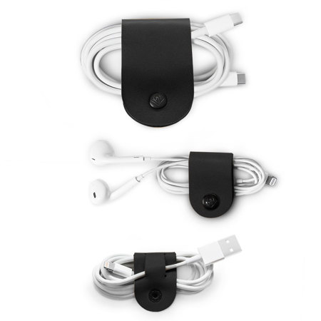 Twelve South CableSnap Cable Organizer, 3 Pack, Black Leather