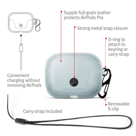 Twelve South AirSnap Pro Leather Case for AirPods Pro, Slate Blue