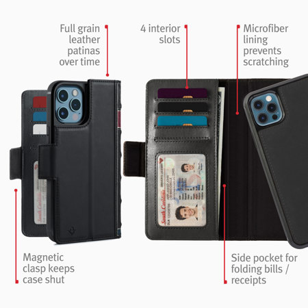 Twelve South BookBook vol. 2 Cover for Apple iPhone 12 Pro Max 2020, Black