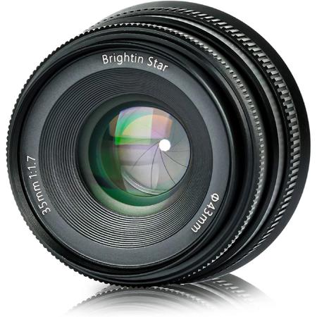 Brightin Star 35mm F1.7 APS-C Large Aperture Manual Focus Lens for M4/3-Mount Mirrorless Cameras, Black