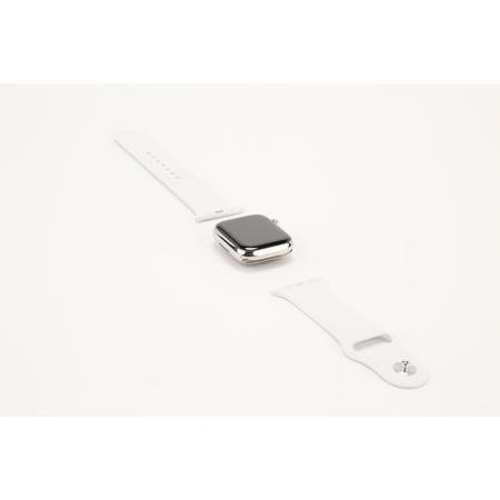 Apple Watch Series 8 GPS + Cellular, 41mm Silver Stainless Steel Case with White Sport Band, Medium/Large
