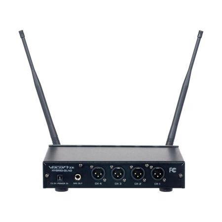 VocoPro Digital-Quad-B 4-Channel UHF Wireless Headset & Lapel Microphone System with Receiver, 4x Bodypack Transmitters, 4x Headset and 4x Lavalier Mics, 913.3 to 925.8MHz