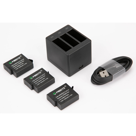MIBOTE Rechargeable Battery 3 Pack x 1500mAh and Triple Charger for GoPro Hero 5Black, Hero 6 Black, Hero 7 Black, Hero (2020) (Fully Compatible with Original Camera)