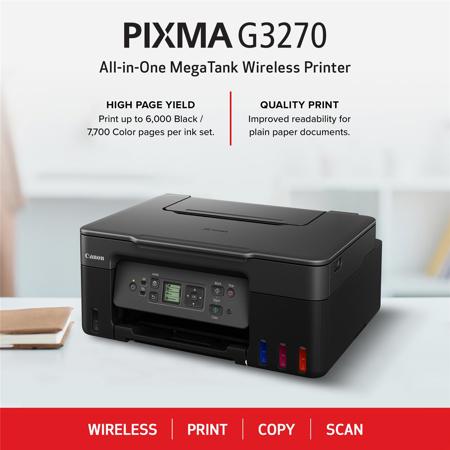 Canon PIXMA G3270 Wireless MegaTank All-In-One Color Inkjet Printer - Black