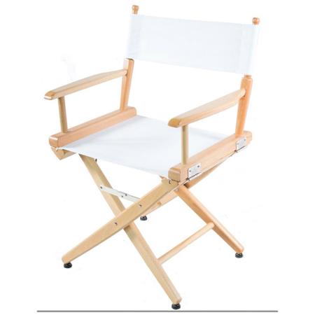 Filmcraft Professional Grade Studio Director's Chair, 18" Dining Height, Natural Wood with White Canvas