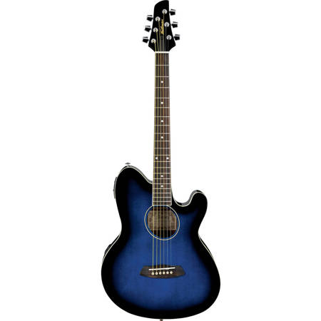 Ibanez Talman Series TCY10E Acoustic Electric Guitar with Spruce Top, Mahogany Back and Sides, 20 Frets, Set Mahogany Neck, Rosewood Fretboard, Transparent Blue Sunburst High Gloss