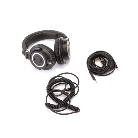 Audio-Technica ATH-M50x Professional Monitor Headphones, with 9.8' Interchangeable Coiled and Straight Cables, Black