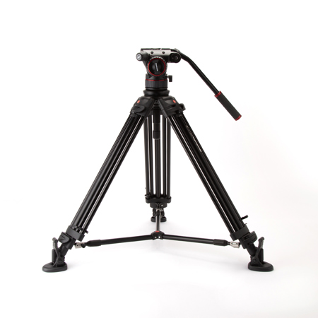 Manfrotto Nitrotech N12 Fluid Video Head & 545B Twin Leg Middle Spreader Tripod, 66.9" Max Height, 26.4 lbs Capacity