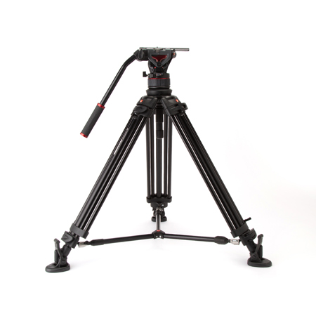 Manfrotto Nitrotech N12 Fluid Video Head & 545B Twin Leg Middle Spreader Tripod, 66.9" Max Height, 26.4 lbs Capacity