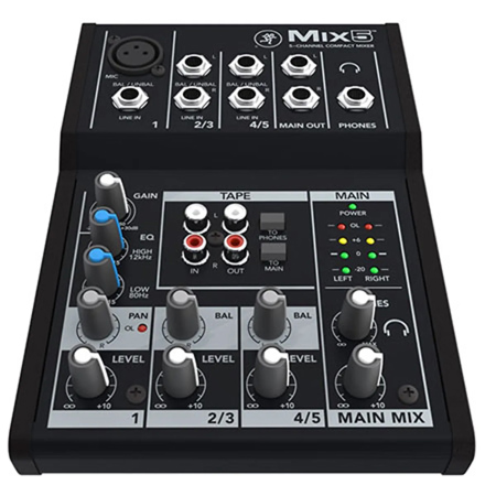 Mackie Mix5 5-Channel Compact Mixer, 1 Mic/Line Input, Main L/R Outputs, 8 Channel Faders, Phantom Power