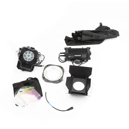 AAdynTech Hurricane Jr. Weatherproof Daylight LED Kit, Includes Yoke, 4 Lenses, 1/4 CTO Filter, 1/4 Minus Green Filter, Scrim Bag, Barn Door Set, Speed Ring, Light Bank and Road Case