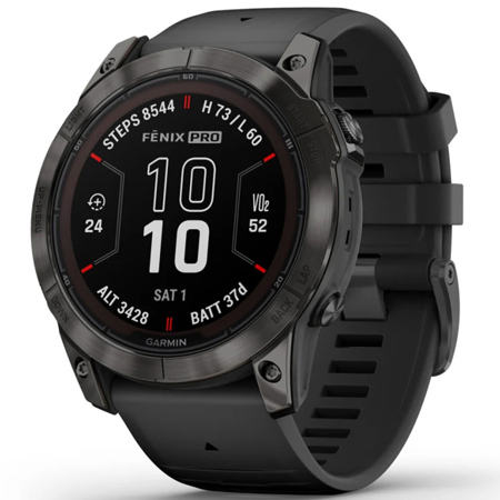 Garmin fenix 7X Pro Sapphire Solar Edition 51mm GPS Smartwatch, Carbon Gray DLC Titanium with Black Band