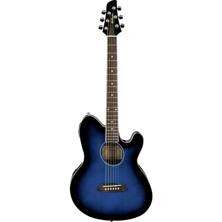 Ibanez Talman Series TCY10E Acoustic Electric Guitar with Spruce Top, Mahogany Back and Sides, 20 Frets, Set Mahogany Neck, Rosewood Fretboard, Transparent Blue Sunburst High Gloss