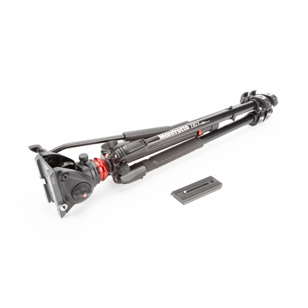 Manfrotto MVH500AH Fluid Video Head with 190X Video Aluminum Tripod & Leveling Column, Supports 11 Lbs, 68" Maximum Height