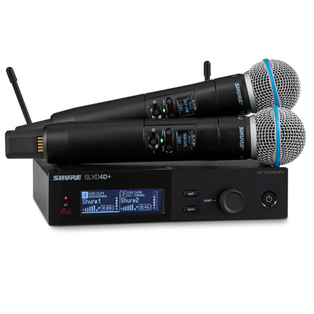 Shure SLXD24D+/B58 Dual-Channel Digital Wireless Handheld System with 2x B58 Microphone Capsule, G57: 470-608MHz
