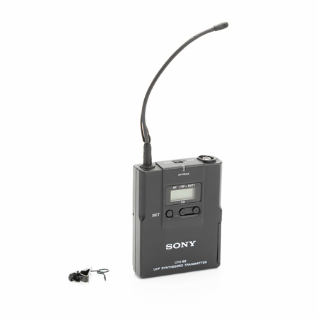 Sony UTXB2X UWP Series Bodypack Transmitter with Uni-Directional Lavalier Microphone, Operating on UHF TV Channels 30 to 33, 566.125-589.875MHz
