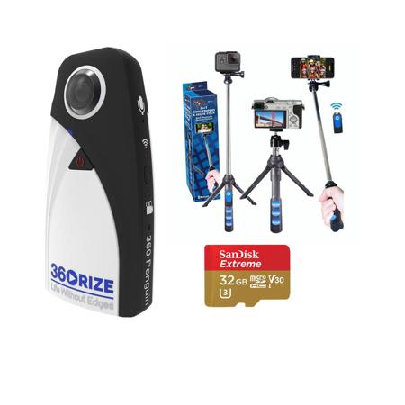 360RIZE 360Penguin V1 Panoramic Camera, 4K W/32GB MicroSDHC Card/ Selfie Stick