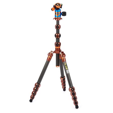 3 Legged Thing Legends Bucky 5-Section Carbon Fiber Travel Tripod with AirHed Vu Ball Head, Bronze & Blue