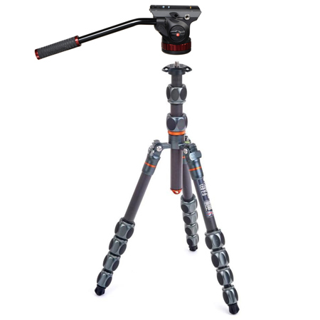 3 Legged Thing Leo 2.0 5-Section CF Tripod System, Gray, with 502 Pro Video Head