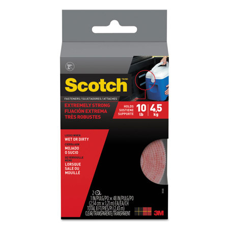 3M Scotch Extreme Fasteners, 1"x4', Clear, 2 Pack