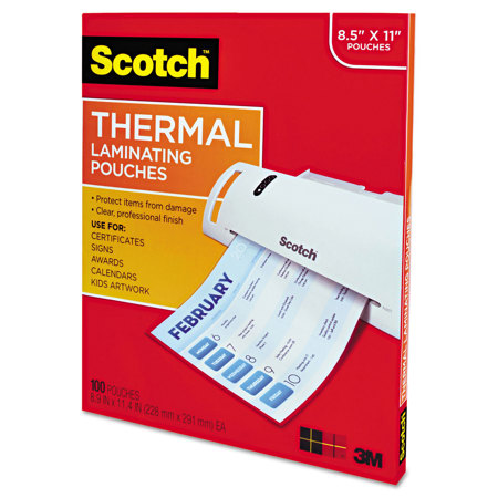 3M Scotch Letter Size Thermal Laminating Pouches, 3 Mil, 11.5"x9", 100 Pack