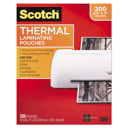 3M Scotch Letter Size Thermal Laminating Pouches, 3 Mil, 11.5"x9", 200 Pack