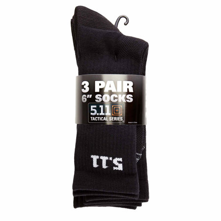 5.11 Tactical 6" Socks, One Size, Black, 3-Pack