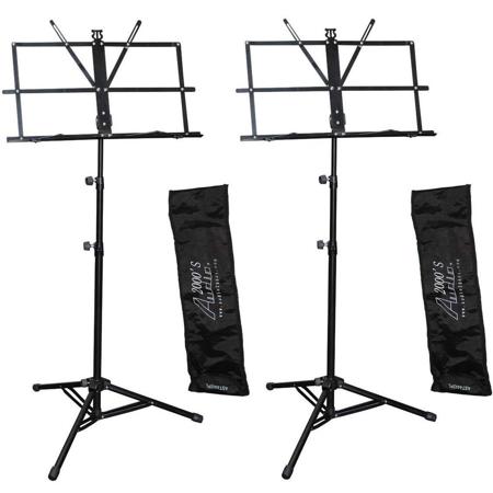 Audio 2000s AST4445 Portable Sheet Music Stand with Heavy-Duty Carrying Pouch, Black, 2-Pack