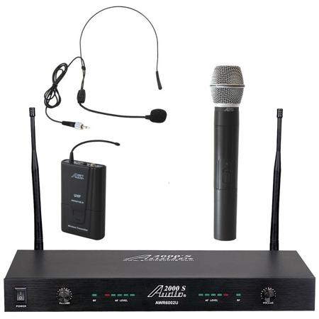 Audio 2000s AWM6002U 2-Channel UHF Wireless Handheld & Headset Microphone System