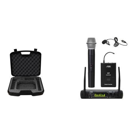 Audio 2000s AWM6074UL UHF Dual-Channel Wireless Handheld/Lavalier Microphone System, Includes AWR6074U Receiver, Body-Pack Transmitter, Lavalier Microphone, Handheld Microphone