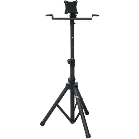 Audio 2000s Portable Stand with Foldable Tripod Legs and Mic Holder for Flat Panel TV/Monitor, Black