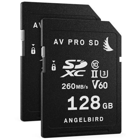 Angelbird AV PRO SD MK2 128GB V60 Class 10 UHS-II U3 SDXC Memory Card, 2 Pack